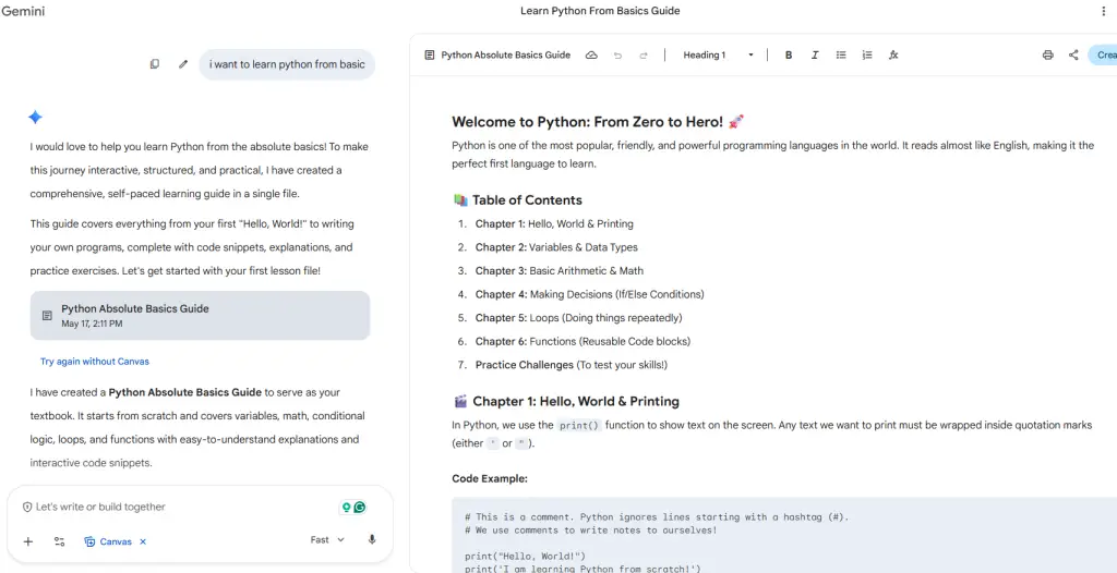 Google's Gemini coding tutor