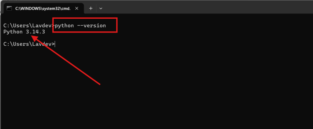 Verifying the installation of Python in Windows
