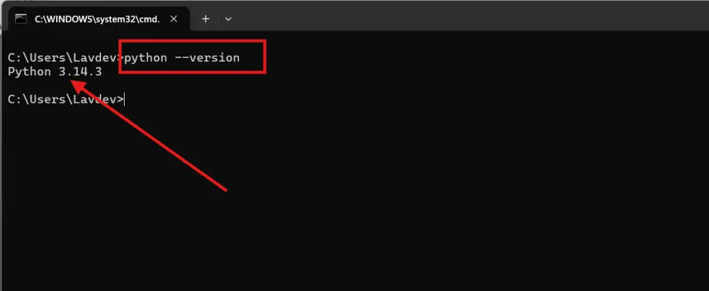 Verifying the installation of Python in Windows